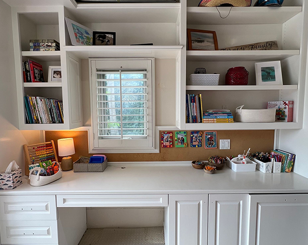 Organized kids desk and bookshelf