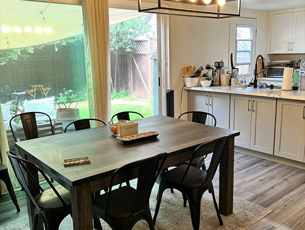 Clean organized dining area and tidy kitchen