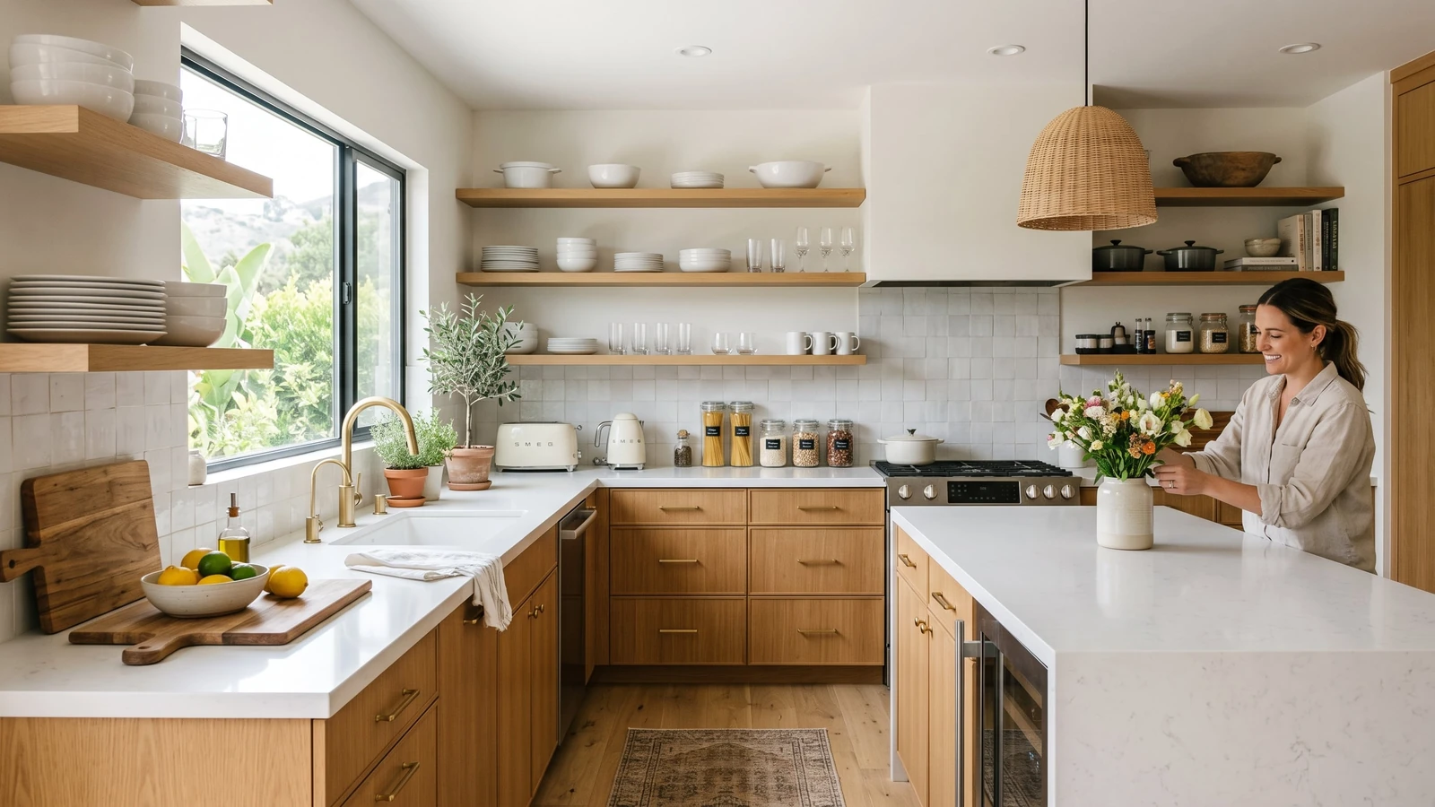 Before and after of a Los Angeles kitchen unpacked and organized by A Place For It All LLC.