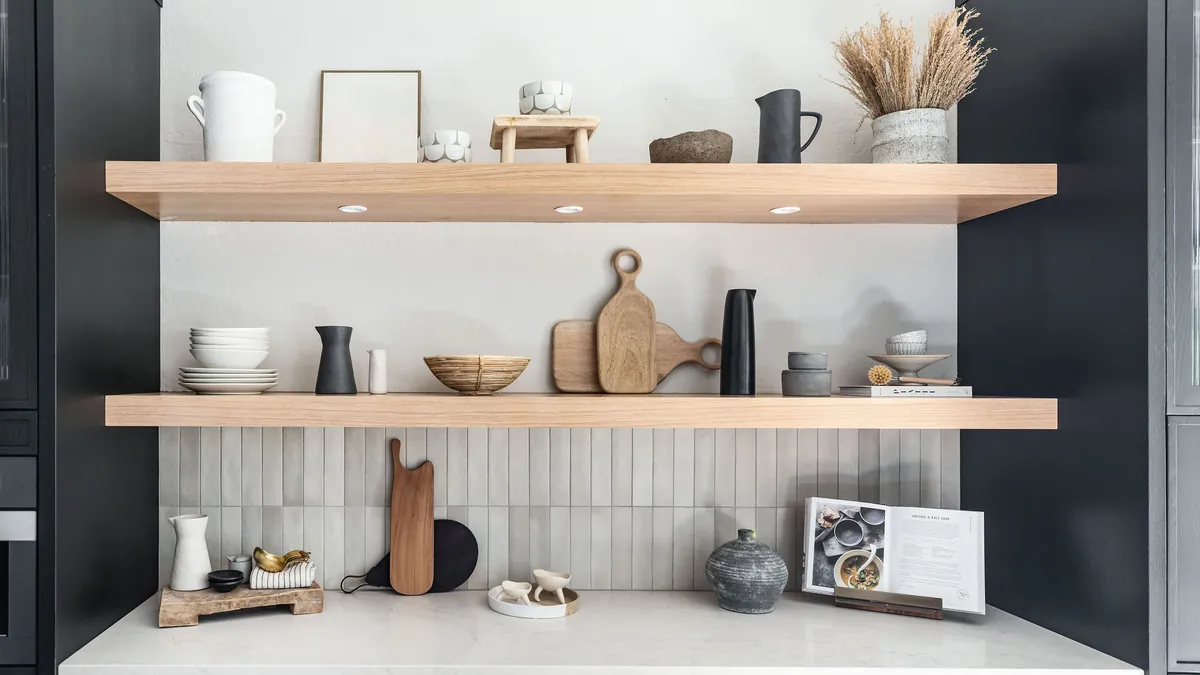 Organized home office shelving